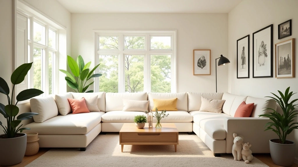 Modern living room with comfortable seating, natural light, and family-friendly design elements