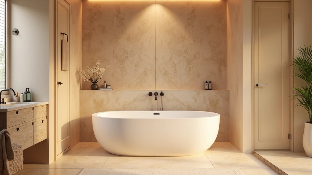 Relaxation spa-like master bathroom with soaking tub and modern fixtures